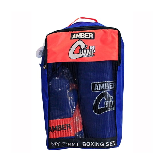 Amber Fight Gear Mini Boxing Toy Set Junior For 3 to 7yr olds Set Includes - 16” Toy Heavy bag, Junior Gloves, Toy Headgear and Jump Rope in a Handy Storage Bag. Great Gift Idea