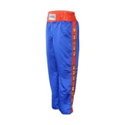 Amber Fight Gear Nylon/Satin Kickboxing Pants Featuring 3" Boxing Style Waistband and Drawstring, and Durability, Blue/Red/Yellow, Medium