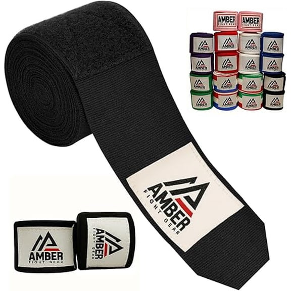 Amber Fight Gear Semi Elastic Professional 180-Inch Hand Wraps with Hook and Loop Closure for Boxing Kickboxing Muay Thai MMA for Men and Women, Black, Sold as a Set of 100 Pairs