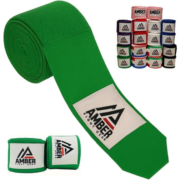 Amber Fight Gear Semi Elastic Professional 180-Inch Hand Wraps with Hook and Loop Closure for Boxing Kickboxing Muay Thai MMA for Men and Women, Green, Sold as a Set of 10 Pairs