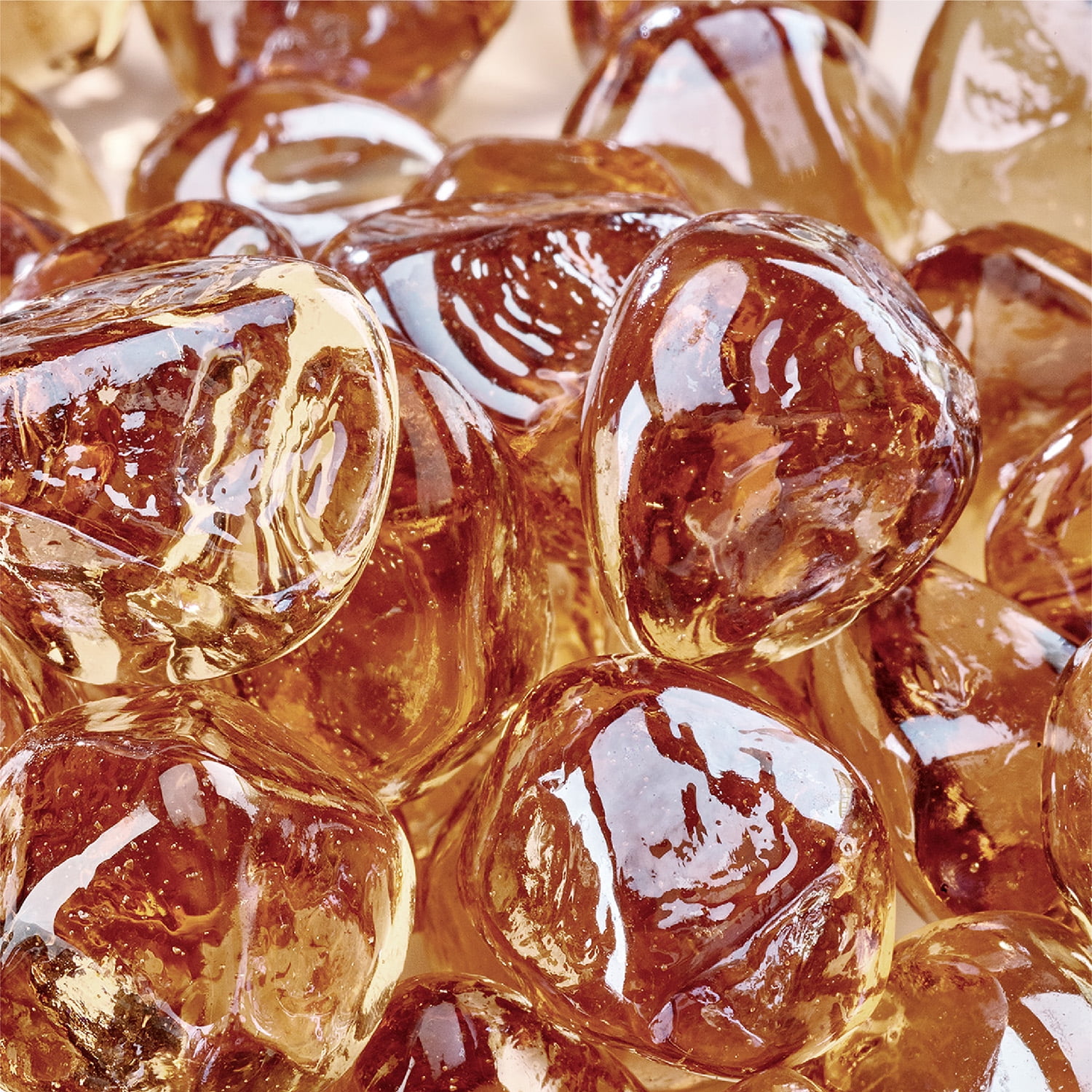 Amber Fire Glass Champagne, Fire Glass Diamonds, 1" 10 lbs