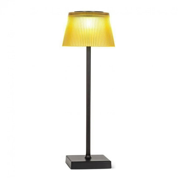 Abbott Fluted Shade LED Table Lamp, Rechargeable IP54 Waterproof Light, Modern Accent Lighting for Patio, Garden Outdoor or Indoors 15", Amber