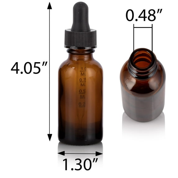 Amber Glass Boston Round Bottle with Graduated Measurement Glass Dropper (12 Pack)