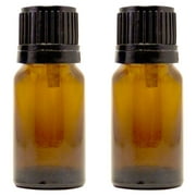 Amber Glass Bottle - 10 ml 1/3 fl oz w/ Euro Dropper & Tamper-Evident Cap - Pack of 2