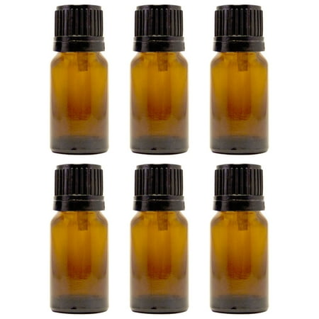 Amber Glass Bottle - 10 ml (1/3 fl oz) w/ Euro Dropper & Tamper-Evident Cap - Pack of 6