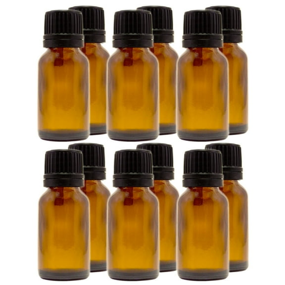 Amber Glass Bottle - 15 ml (1/2 fl oz) w/ Euro Dropper & Tamper-Evident Cap - Pack of 12
