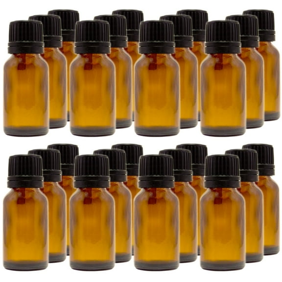 Amber Glass Bottle - 15 ml (1/2 fl oz) w/ Euro Dropper & Tamper-Evident Cap - Pack of 24