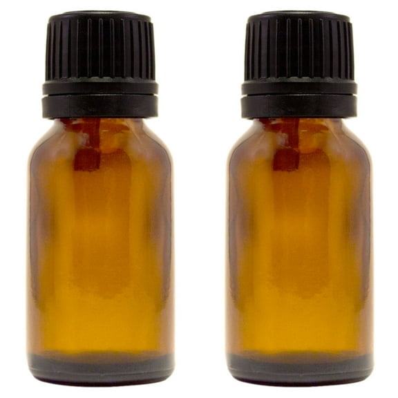 Amber Glass Bottle - 15 ml (1/2 fl oz) w/ Euro Dropper & Tamper-Evident Cap - Pack of 2