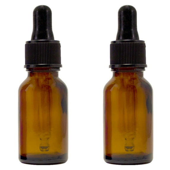 Amber Glass Bottle - 15 ml (1/2 fl oz) w/ Glass Dropper - Pack of 2