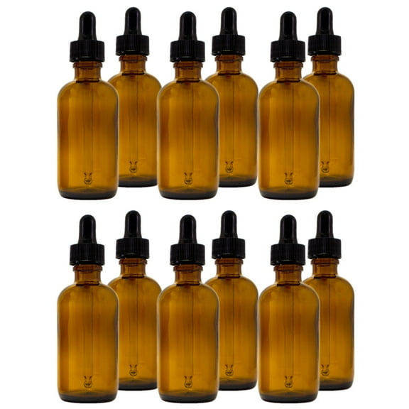 Amber Glass Bottle - 2 fl oz w/ Glass Dropper - Pack of 12
