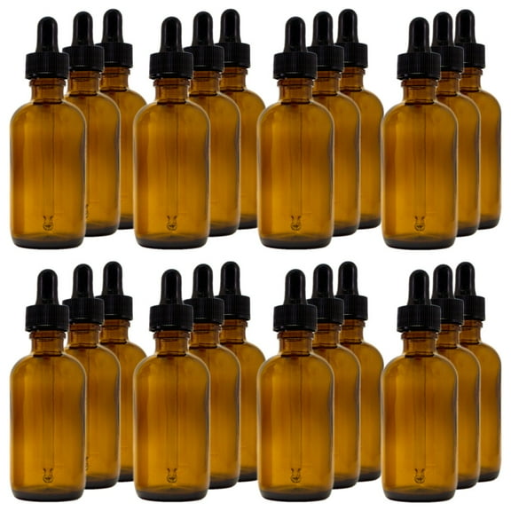 Amber Glass Bottle - 2 fl oz w/ Glass Dropper - Pack of 24