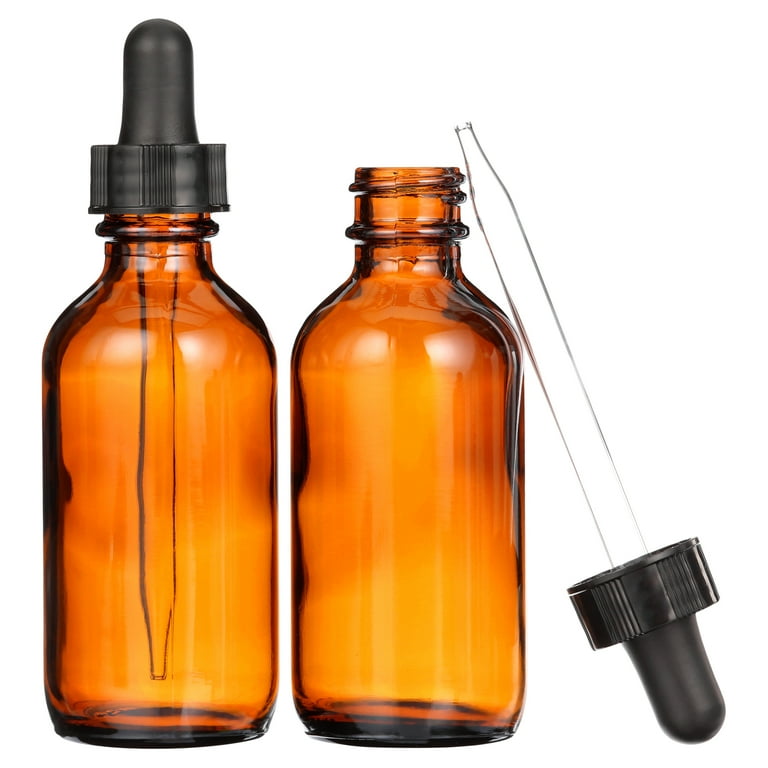 Amber Glass Bottle - 2 fl oz w/ Glass Dropper - Pack of 2