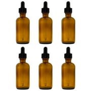 Amber Glass Bottle - 2 fl oz w/ Glass Dropper - Pack of 6