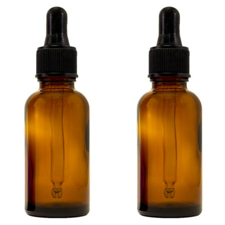 Amber Glass Bottle - 30 ml (1 fl oz) w/ Glass Dropper - Pack of 2