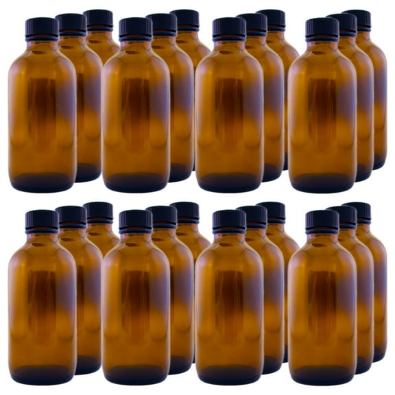 Amber Glass Bottle - 4 fl oz w/ Cap - Pack of 24