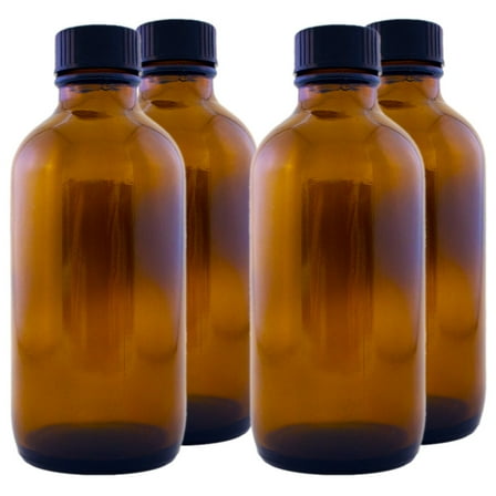 Amber Glass Bottle - 4 fl oz w/ Cap - Pack of 4