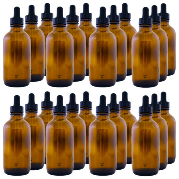 Amber Glass Bottle - 4 fl oz w/ Glass Dropper - Pack of 24