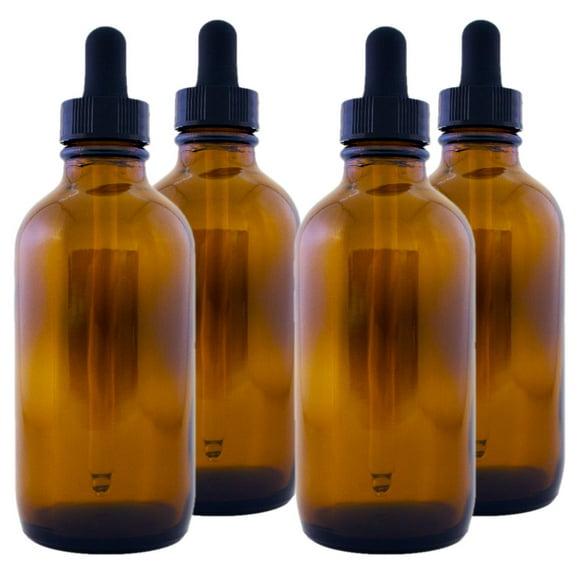 Amber Glass Bottle - 4 fl oz w/ Glass Dropper - Pack of 4