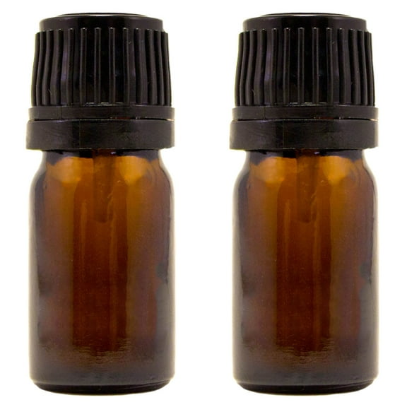 Amber Glass Bottle - 5 ml (1/6 fl oz) w/ Euro Dropper & Tamper-Evident Cap - Pack of 2
