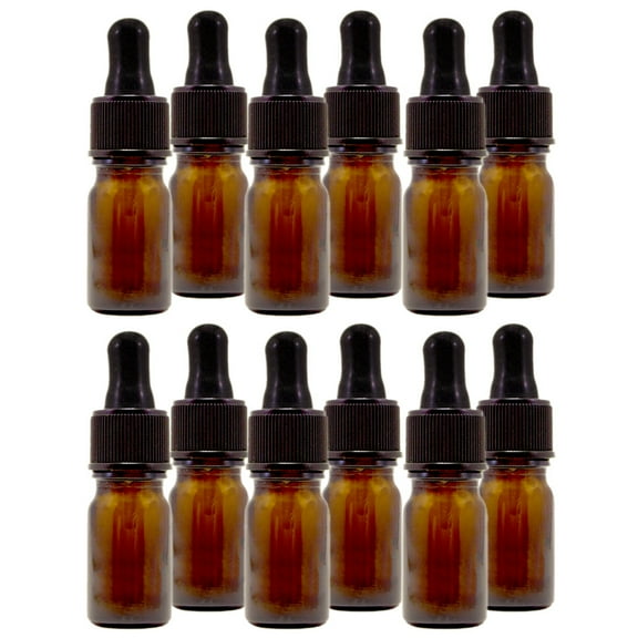 Amber Glass Bottle - 5 ml (1/6 fl oz) w/ Glass Dropper - Pack of 12