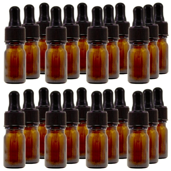 Amber Glass Bottle - 5 ml (1/6 fl oz) w/ Glass Dropper - Pack of 24