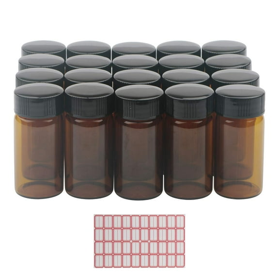 Amber Glass Bottle with Screw Cap for Essential Oils, Perfumes and Oil Blends Comes with Red Handwritten Sticker Paper 20 Pack Set 20ML