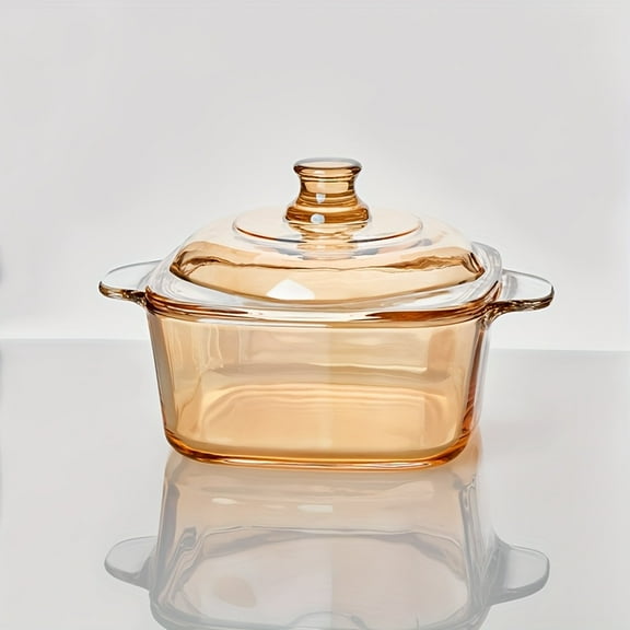 Amber Glass Bowl with Flip Lid - Square Floral Design - Microwave & Oven Safe - For Noodles, Soups, Salads - Heat-Resistant & Stylish