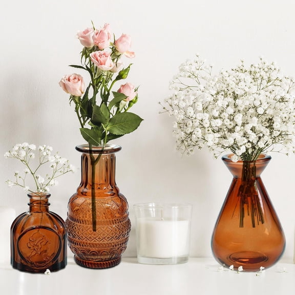 Amber Glass Bud Vases Set of 20, Small Flower Vases for Wedding Centerpieces, Mini Decor