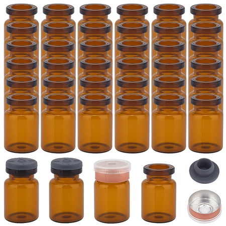 Amber Glass Lab Sample Vials with Butyl Stopper & Plastic Top Cap Sandy Brown 3.9x2.2cm Capacity: 5ml(0.17fl. oz)