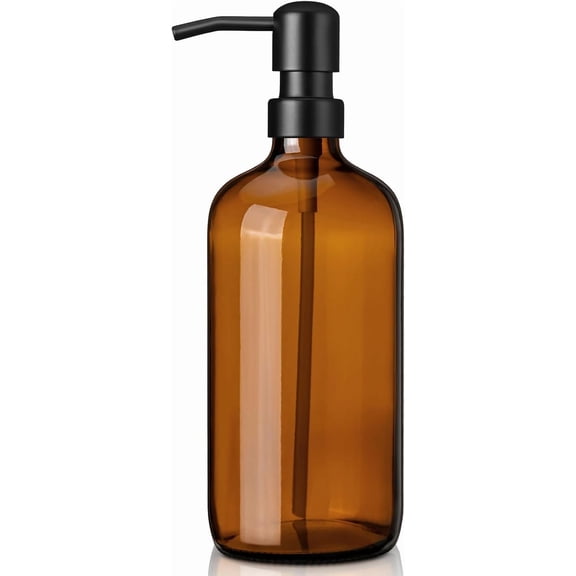 Amber Glass Soap Dispenser with 304 Stainless Steel Pump 17 oz for Kitchen Dish Soap and Bathroom Hand Soap Bottle