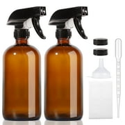 Amber Glass Spray Bottles 2 Pack, 16 oz Refillable Empty Spray Bottle for Cleaning, Essential Oils, Hair, Plants, Adjustable Nozzle for Squirt and Mist, Bleach/Vinegar/Rubbing Alcohol Safe