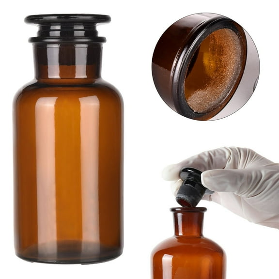 Amber Glass Storage Bottle with Ground Stopper - Wide Mouth Reagent Bottle for Lab, Home & DIY - UV Protection Chemical & Essential Oil Container Clearance