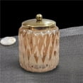 thumbnail image 1 of Amber Glass With Gold Colored Steel Cotton Container, 1 of 1
