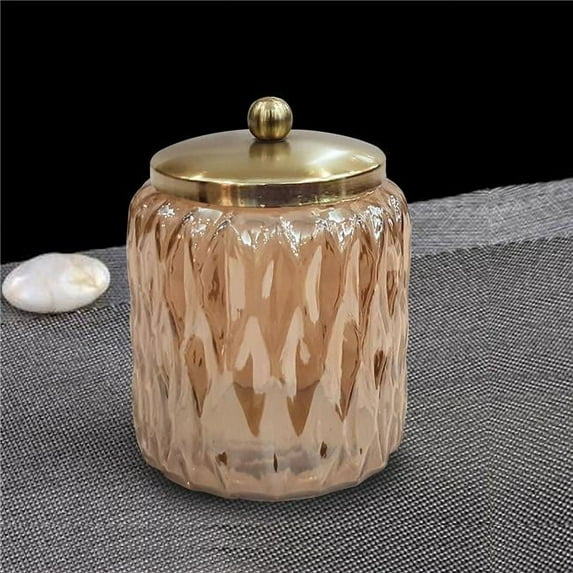 Amber Glass With Gold Colored Steel Cotton Container