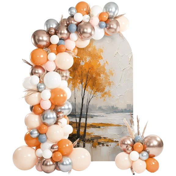 Amber Gold Trees Arch Backdrop Cover 4 FT, Rustic Mountains Lake Reflection Landscape Wedding Arch Cover Stretchy Backdrop Stands Covers for Birthday Party Ceremony Banquet Decor