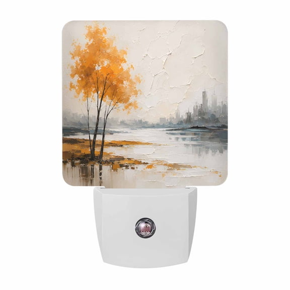 Amber Gold Trees Night Lights, Rustic Mountains Lake Reflection Landscape Smart Auto Dusk to Dawn Sensor Nightlights Plug-in Nightlight for Bedroom Bathroom Living Room Kitchen Hallway