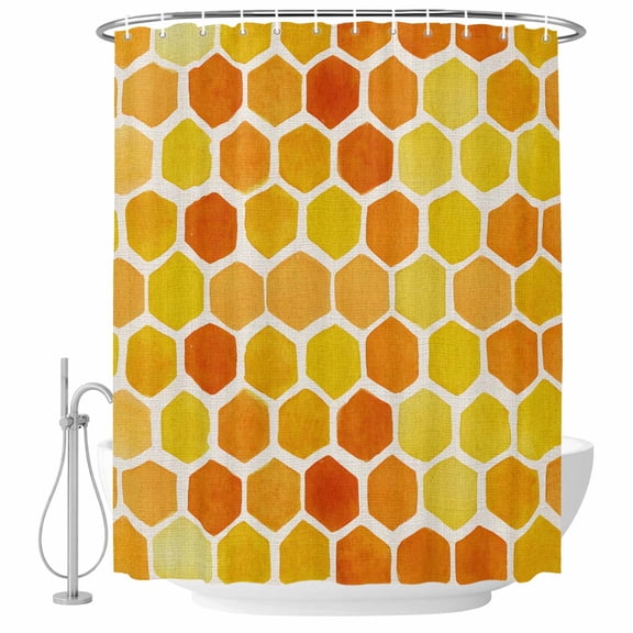 Amber Golden Honeycomb Fabric Shower Curtain Modern Abstract Geometric Washable Shower Curtains for Bathroom, Waterproof Bath Curtain with Hooks Home Decor 36x72in