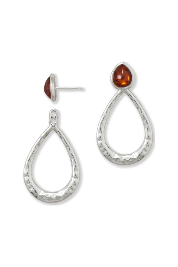 Amber Hammered Pear Drop Post Earrings