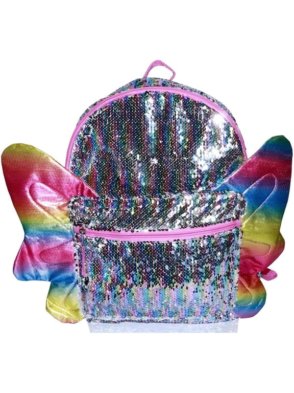 Sequin Butterfly Full Size Deluxe School Bag or Travel Backpack, Polyester, Yellow