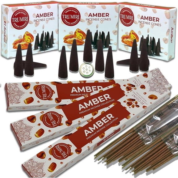 Amber Incense Sticks & Incense Cones Combo Pack - 60 Insence-Sticks + 30 Insence Cones - Inscense - Incense Cones Scented - Insents