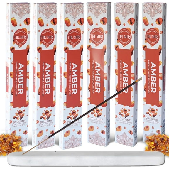 Amber Incense Sticks - Total 120 Insence-Sticks - 6 Packs of 20 Insense - Inciensos - Inscents - Natural Non Toxic Ingredients - Incents - Incence - Inscense - Insents