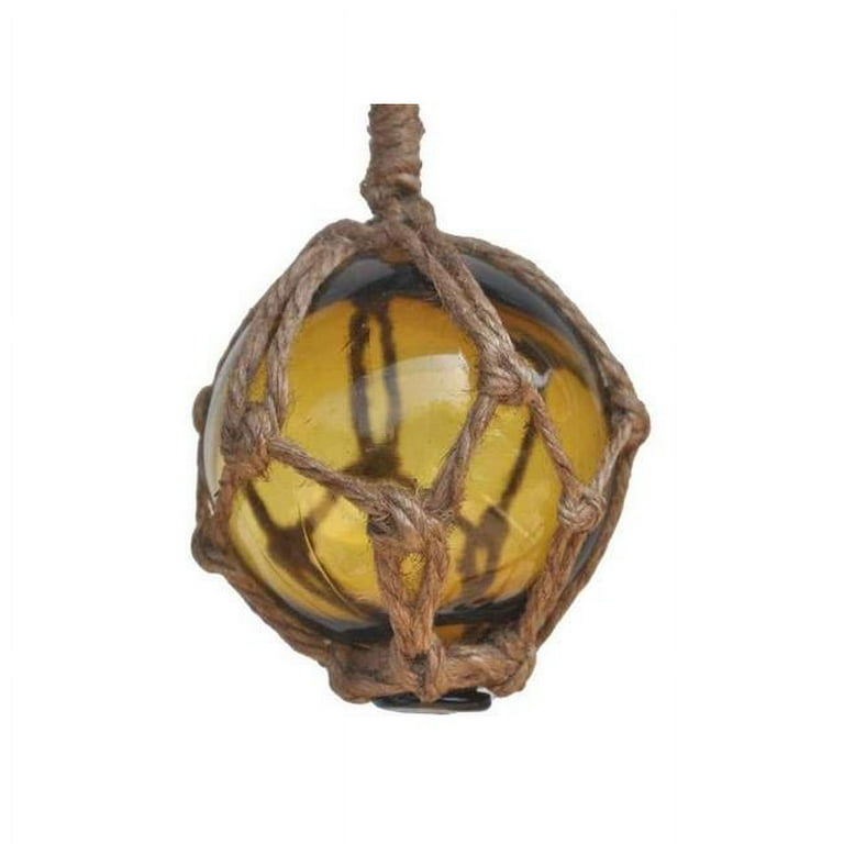Amber Japanese Glass Ball Fishing Float with Brown Netting Decoration- 3 in.