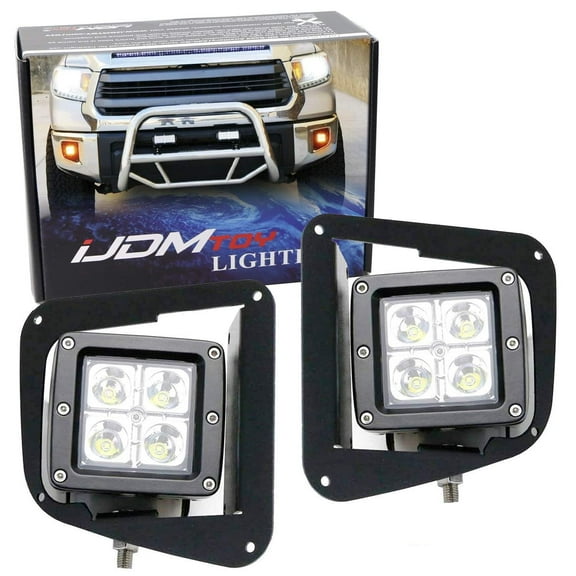 Amber LED Pod Light Fog Lamp Kit For 2014-21 Toyota Tundra, Includes (2) 20W High Power LED Cubes, Foglight Bezel Covers, Mounting Brackets & Wiring/Adapter Harnesses