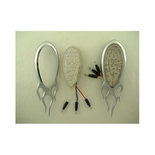 Amber LED Tear Drop Flasher Turn Signal Running Lights / Clear Lens /Flame Bezel