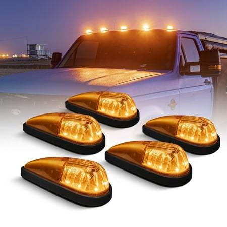 Amber LED Teardrop Cab Marker Lights Kit [Black Base] [DOT FMVSS 108] [SAE P2PC] [Universal Fit] Teardrop Cab Lights for Truck RV Van Ford F250 F350 Dodge Chevrolet Silverado Ram