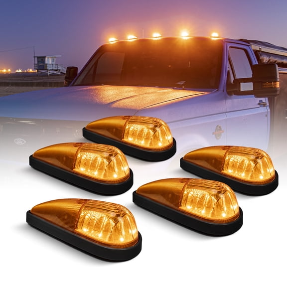 Amber LED Teardrop Cab Marker Lights Kit [Black Base] [DOT FMVSS 108] [SAE P2PC] [Universal Fit] Teardrop Cab Lights for Truck RV Van Ford F250 F350 Dodge Chevrolet Silverado Ram
