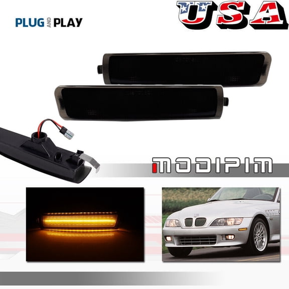 Amber LED front bumper side marker light smoke pair suitable for 1996-2002 BMW Z3 M Coupe-