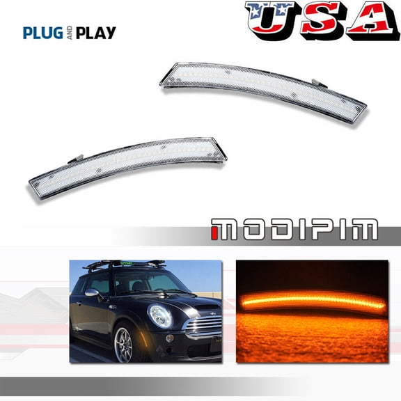 Amber LED light with transparent lens marked on the front, suitable for 02-08 Mini Cooper R50 R52 R53-