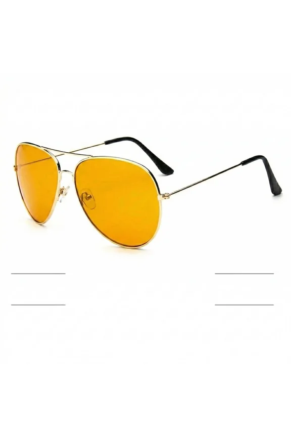 Amber Lens Mens Classic Aviator Sunglasses Metal Frame Double Bridge Pilot Style