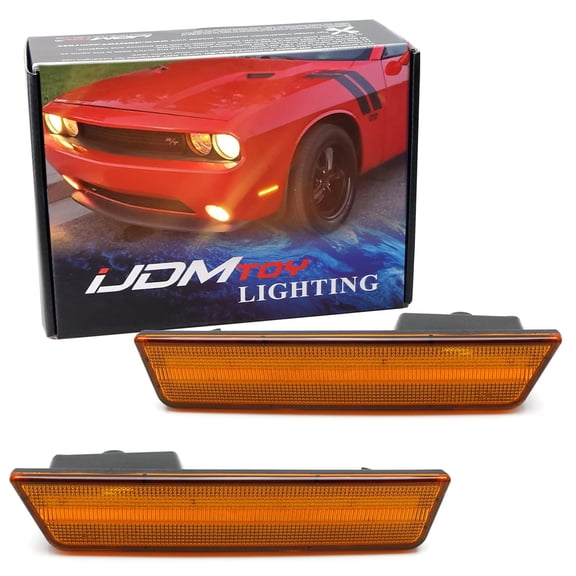 Amber Lens Yellow Full LED Front Side Marker Light Kit For 2008-14 Dodge Challenger, Powered by 24-SMD LED, Replace OEM Sidemarker Lamps